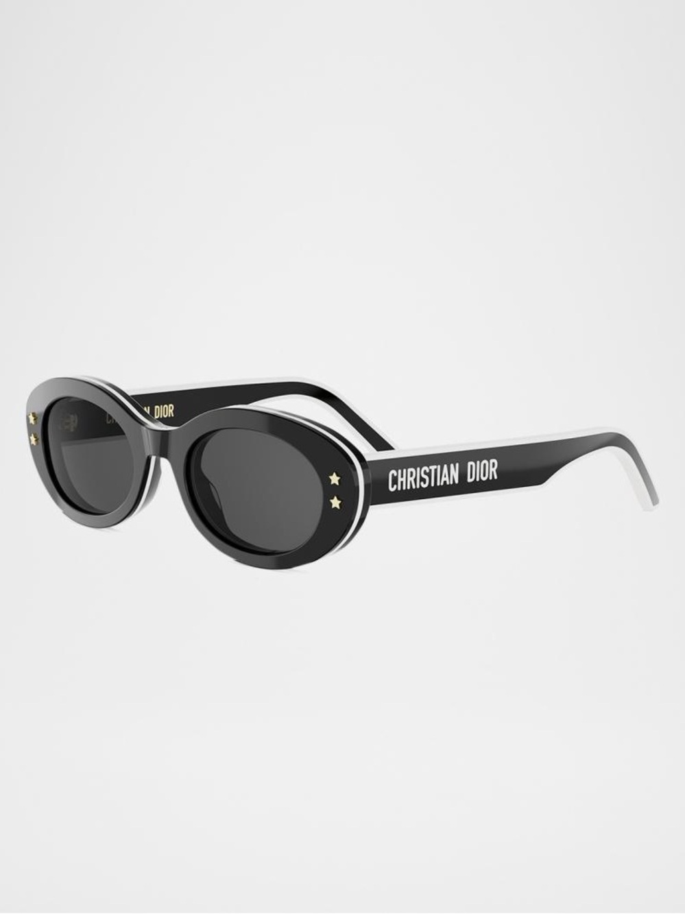 Dior Black Oval 'Christian Dior' Logo Sunglasses with Gold Star Accents